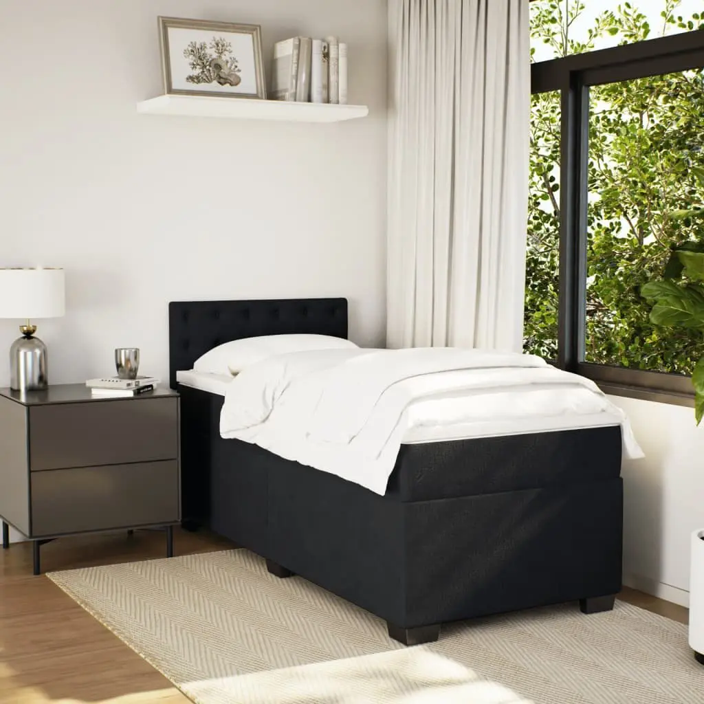 King Single Box Spring Bed Pocket Spring Mattress Black Fabric Frame