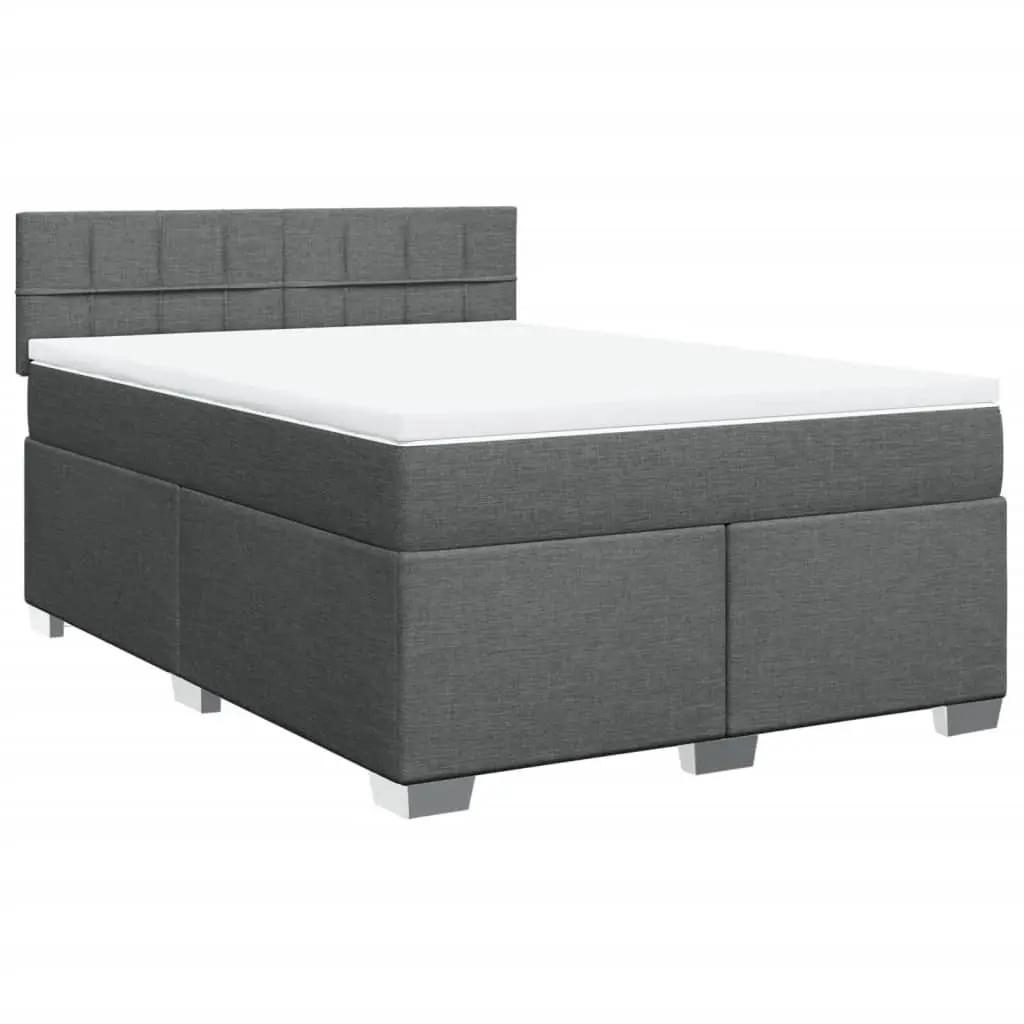 Double Box Spring Bed with Integrated Pocket Mattress Black Fabric Upholstered Frame