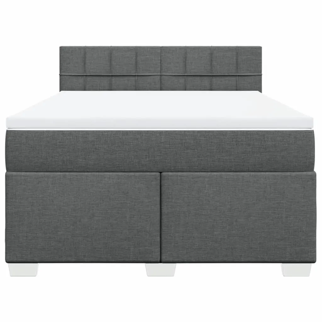Double Box Spring Bed with Integrated Pocket Mattress Black Fabric Upholstered Frame