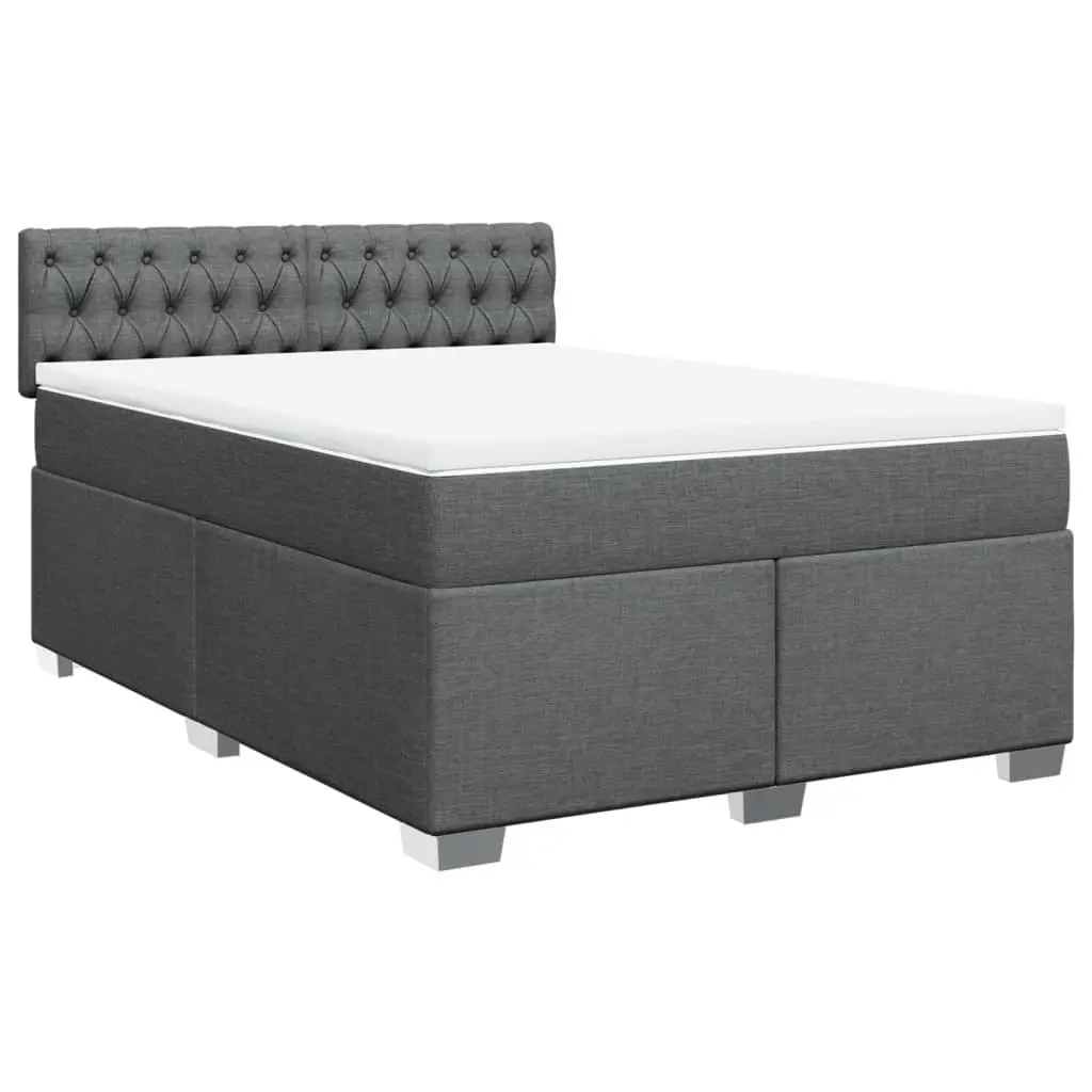 Double Box Spring Bed Pocket Sprung Mattress Black Fabric Frame Double Size