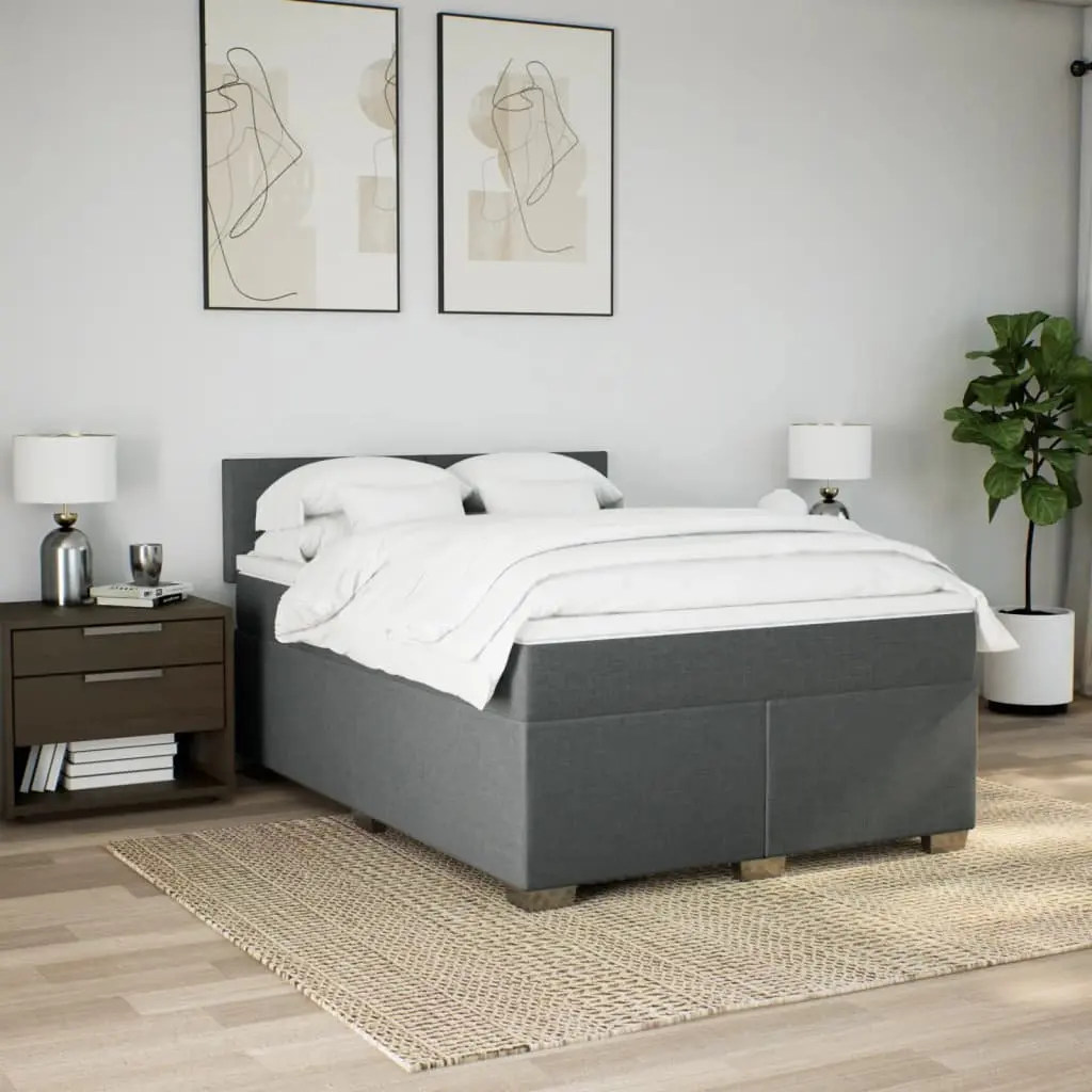 Queen Bed Frame with Grey Upholstered Pocket Spring Mattress and Slatted Support Base