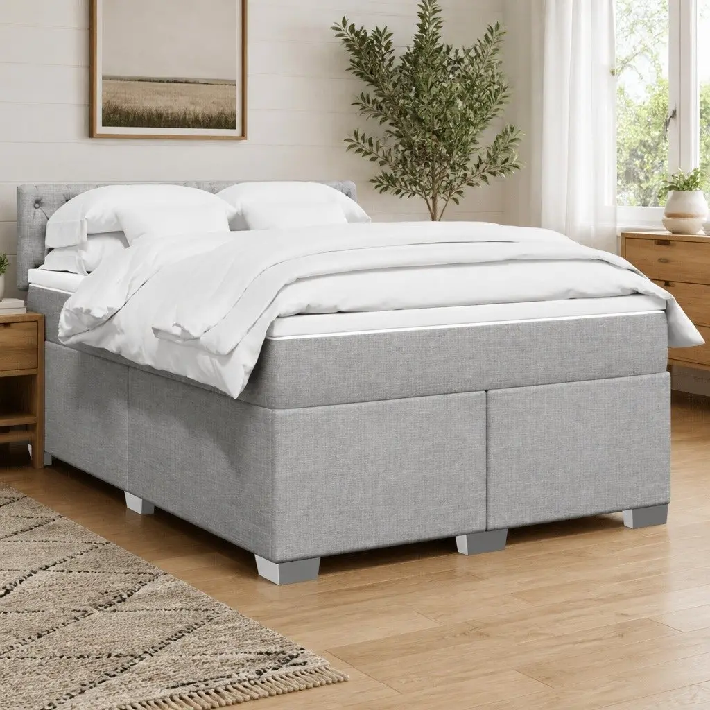Queen Box Spring Bed with Pocket Spring Mattress Dark Grey Fabric Upholstered Frame