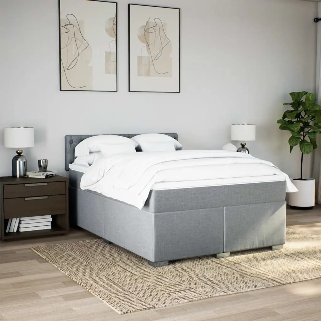 Queen Box Spring Bed with Pocket Spring Mattress Dark Grey Fabric Upholstered Frame