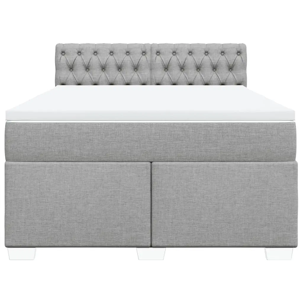 Queen Box Spring Bed with Pocket Spring Mattress Dark Grey Fabric Upholstered Frame