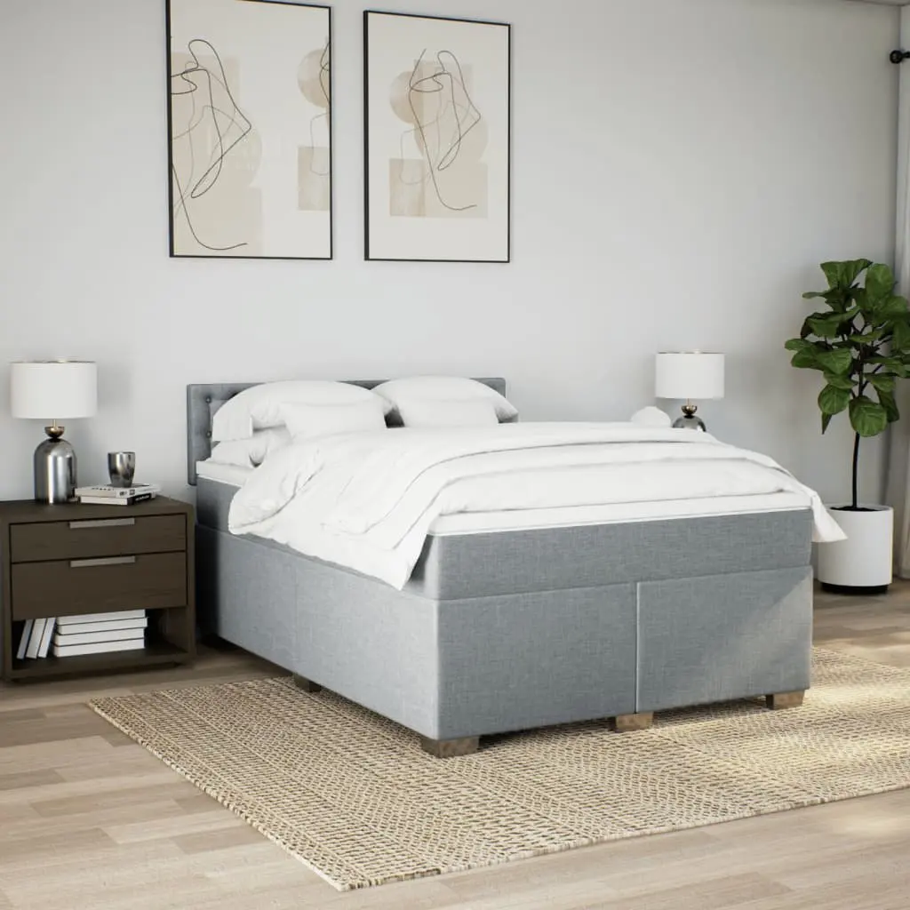 Queen Bed Frame with Pocket Spring Mattress and Removable Topper Dark Grey Fabric