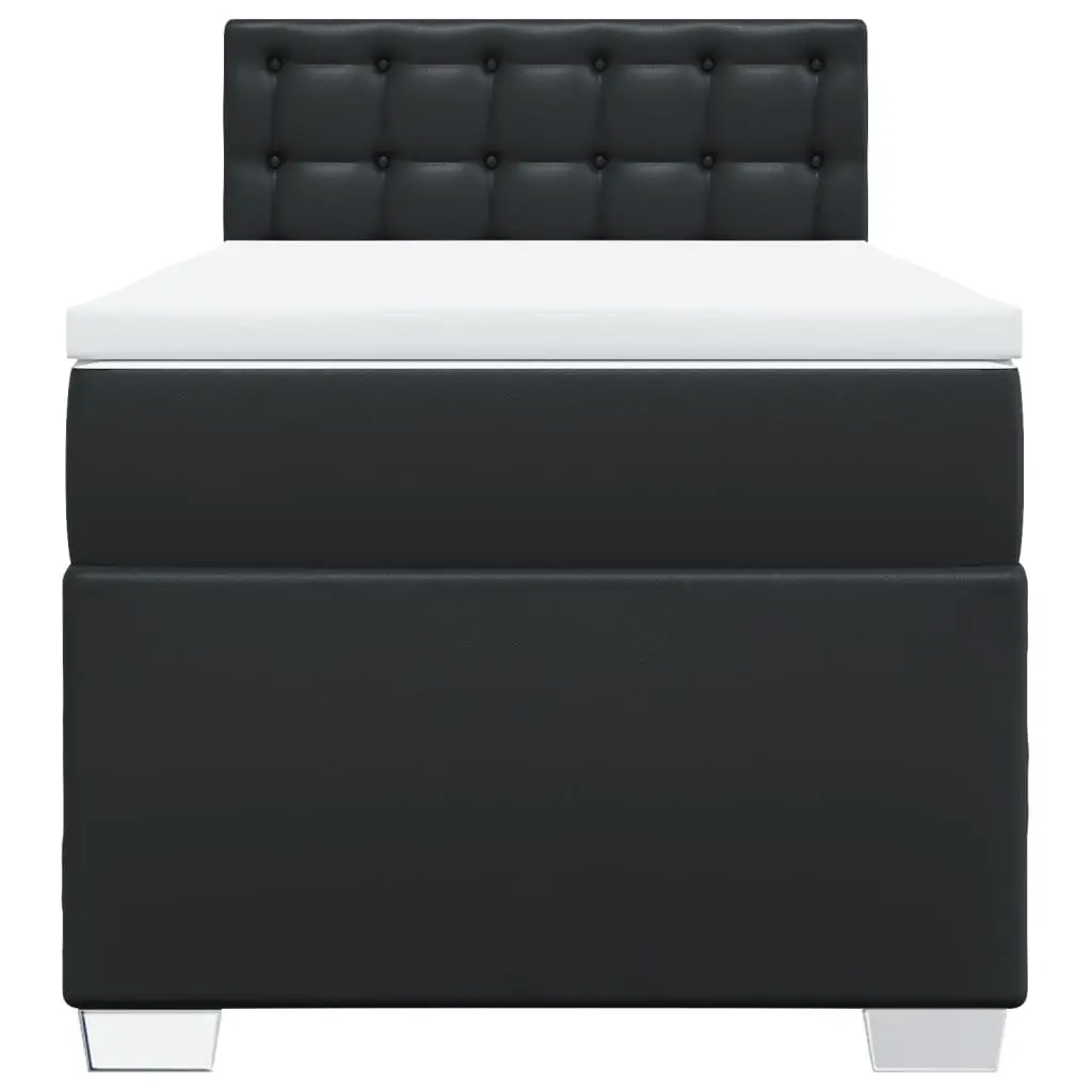 King Single Box Spring Bed with Pocket Sprung Mattress Black Faux Leather Frame
