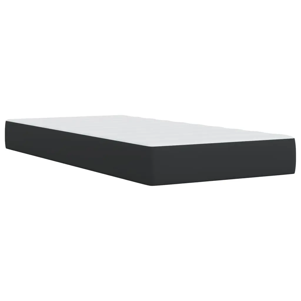 King Single Box Spring Bed with Pocket Sprung Mattress Black Faux Leather Frame