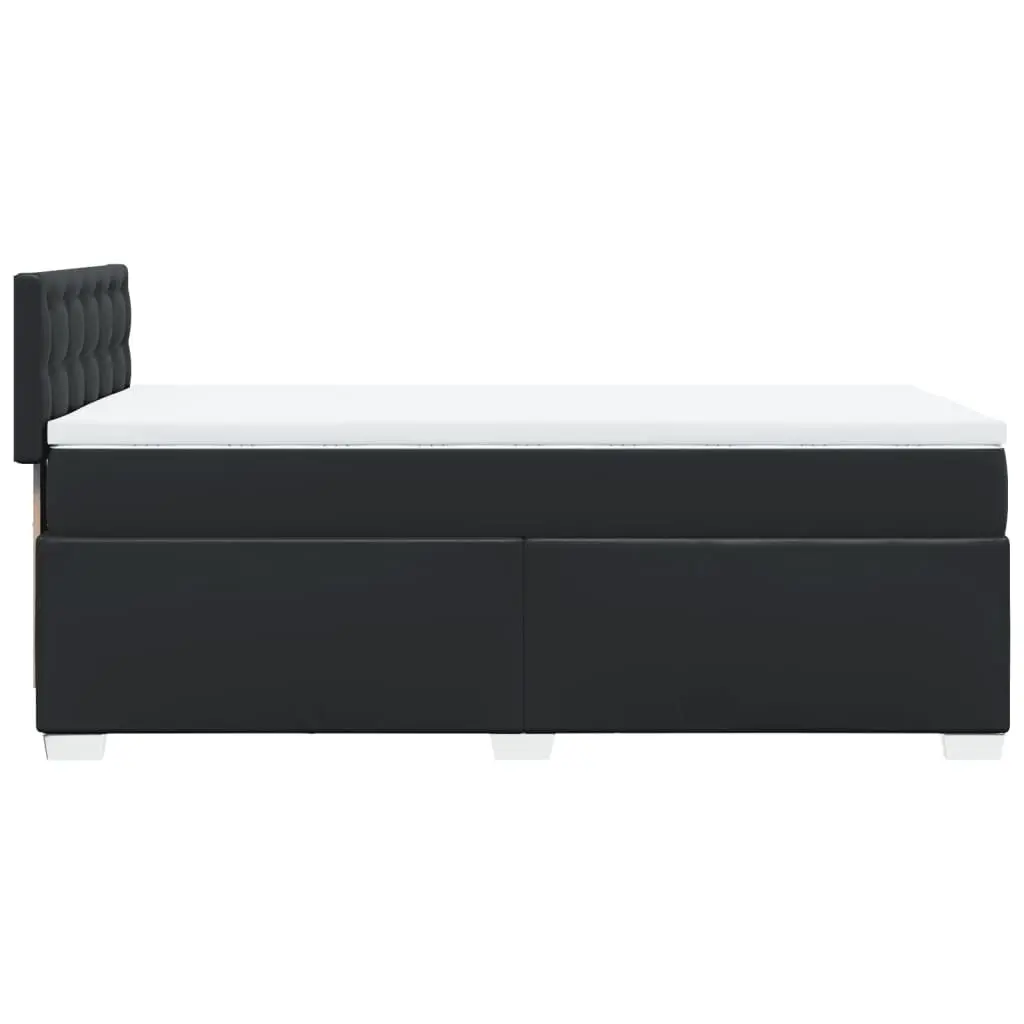 King Single Box Spring Bed with Pocket Sprung Mattress Black Faux Leather Frame