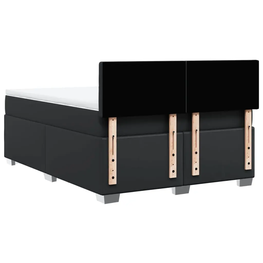 Queen Faux Leather Bed with Integrated Pocket Spring Mattress and Slatted Base Black