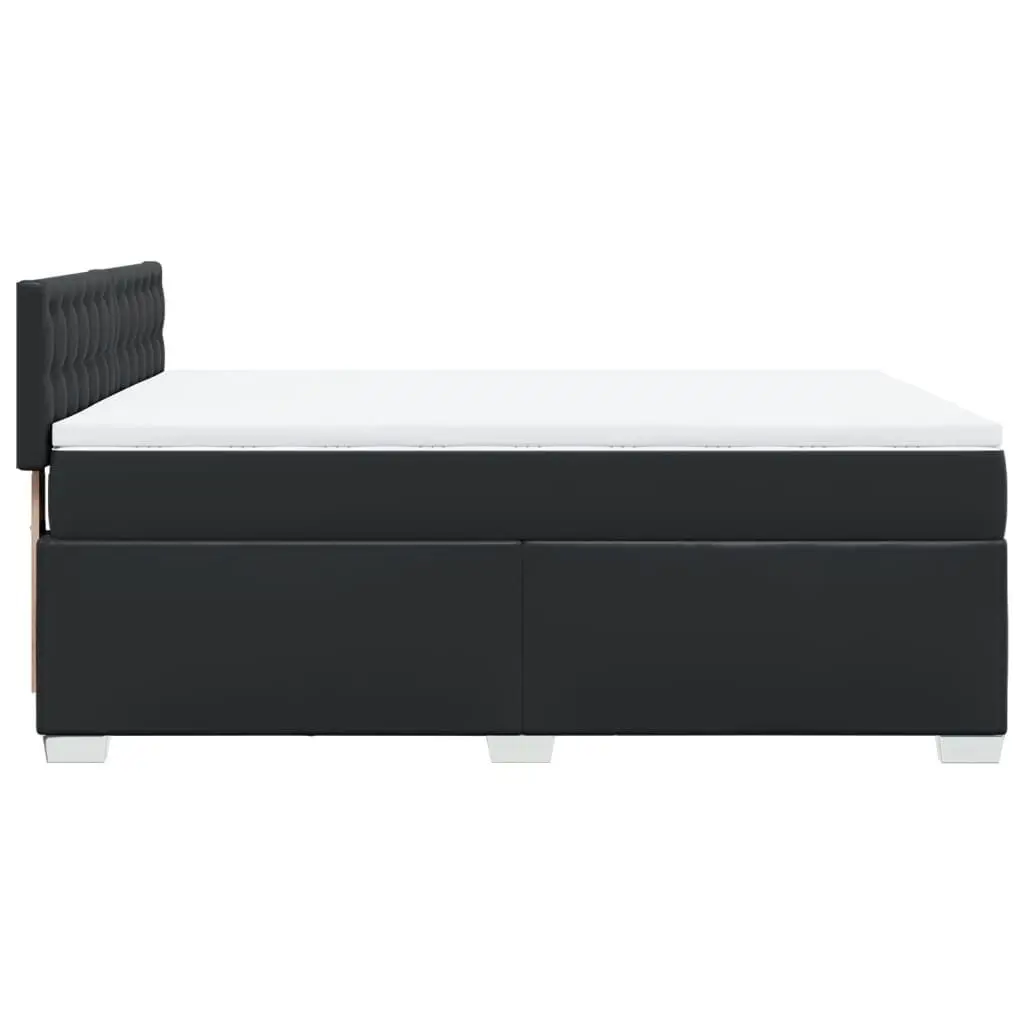 Queen Faux Leather Bed with Integrated Pocket Spring Mattress and Slatted Base Black