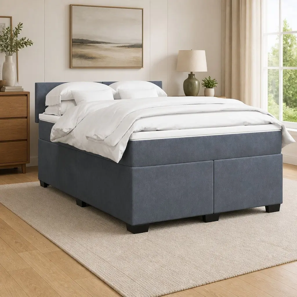 Box Spring Bed Velvet Upholstered Frame Pocket Sprung Mattress Double