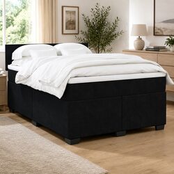 Double Box Spring Bed with Pocket Mattress Grey Velvet Upholstered Frame