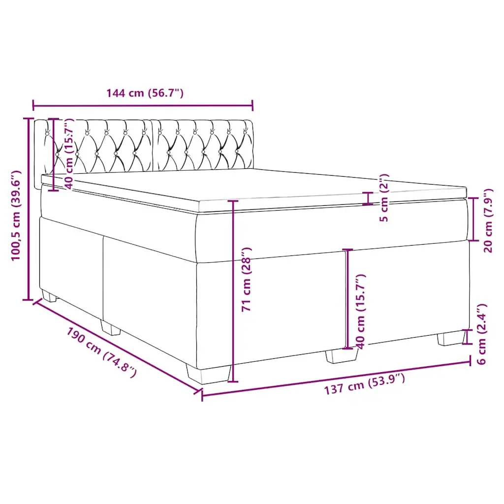 Double Box Spring Bed Grey Velvet Upholstered Frame with Pocket Spring Mattress