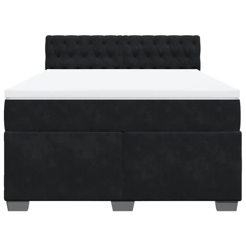 Double Box Spring Bed Grey Velvet Upholstered Frame with Pocket Spring Mattress