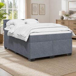 Box Spring Bed with Pocket Spring Mattress Double Velvet Upholstered Frame