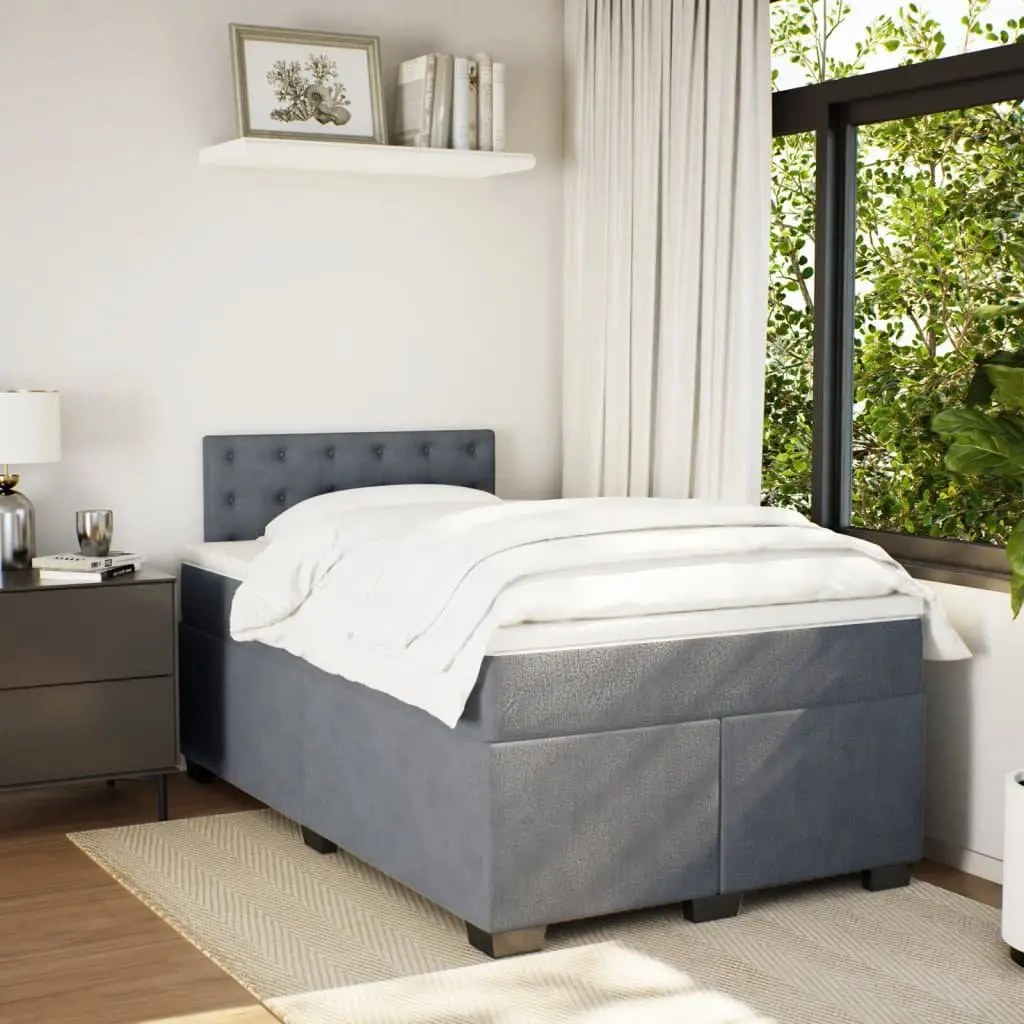 Double Box Spring Bed Set Dark Grey Velvet Double Size