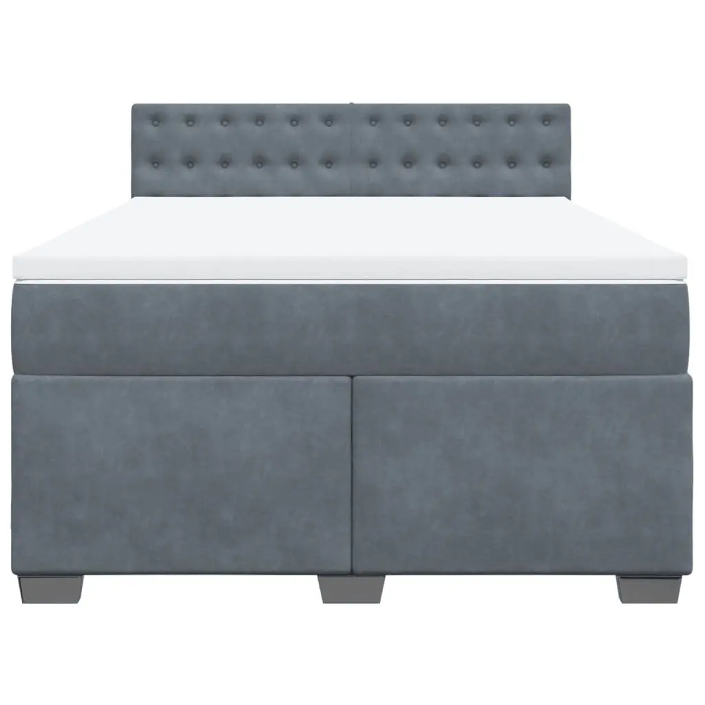 Double Box Spring Bed Set Dark Grey Velvet Double Size