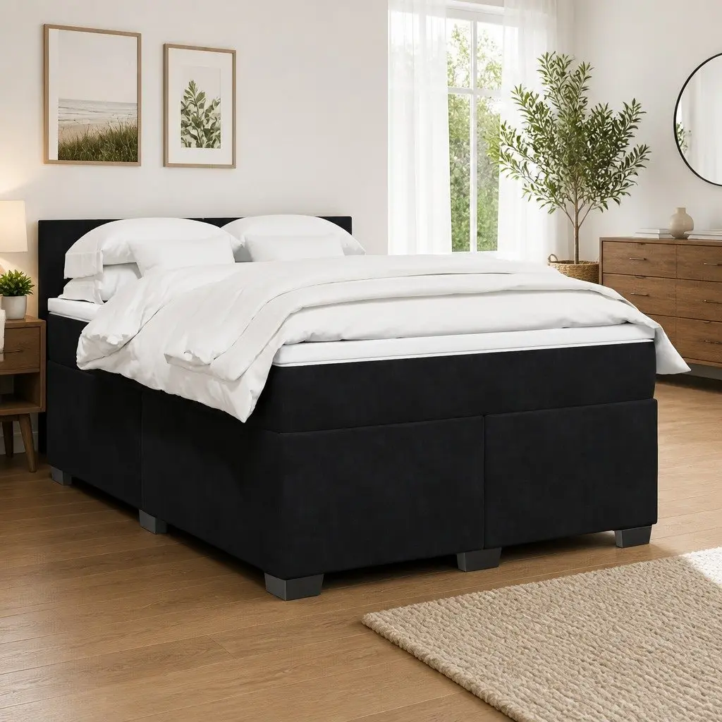 Queen Box Spring Bed with Velvet Frame