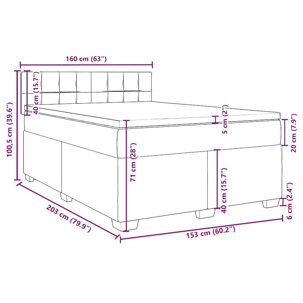 Box Spring Bed with Pocket Spring Mattress Velvet Queen Size