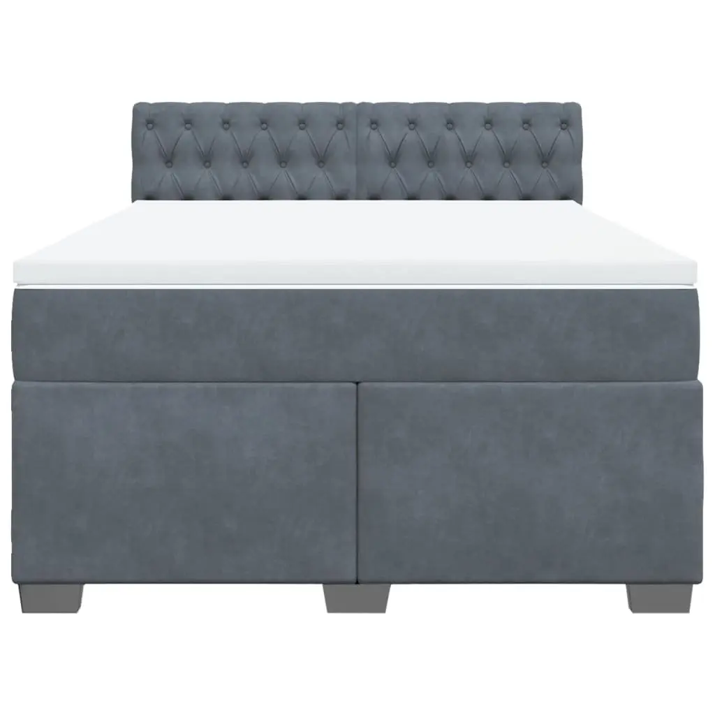 Box Spring Bed with Pocket Mattress Queen Size Velvet Upholstered Frame Slats
