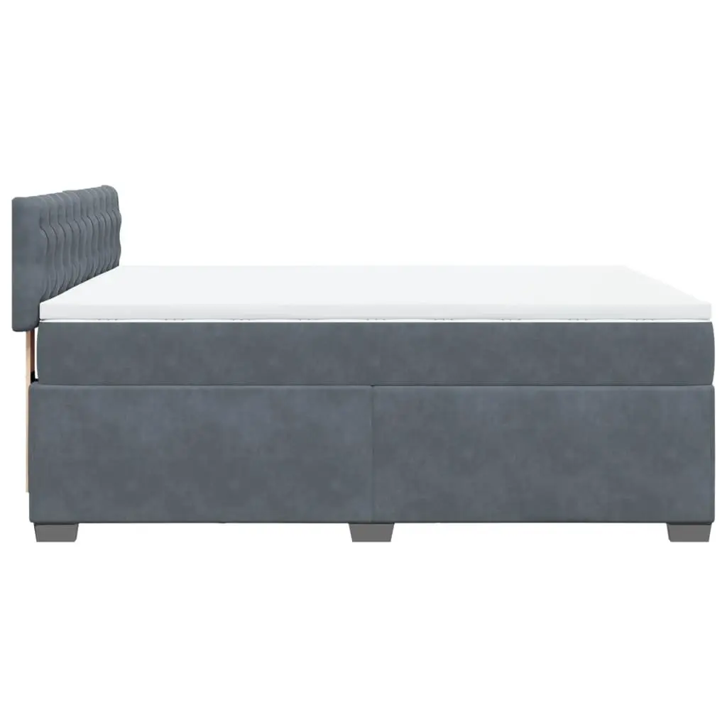 Box Spring Bed with Pocket Mattress Queen Size Velvet Upholstered Frame Slats