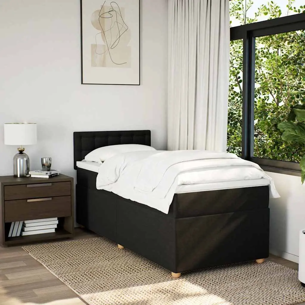 Box Spring Bed with Pocket Mattress Black Fabric King Single Size