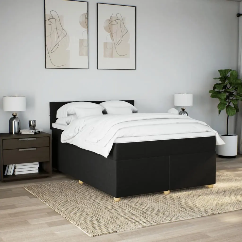 Box Spring Bed Pocket Spring Mattress Soft Black Fabric Bedroom Furniture
