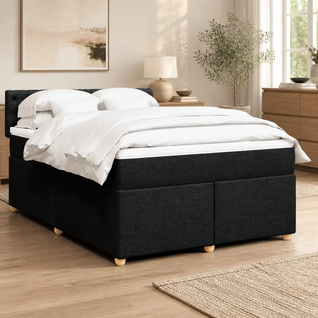 Double Box Spring Bed with Pocket Sprung Mattress Black Fabric Frame Double Size