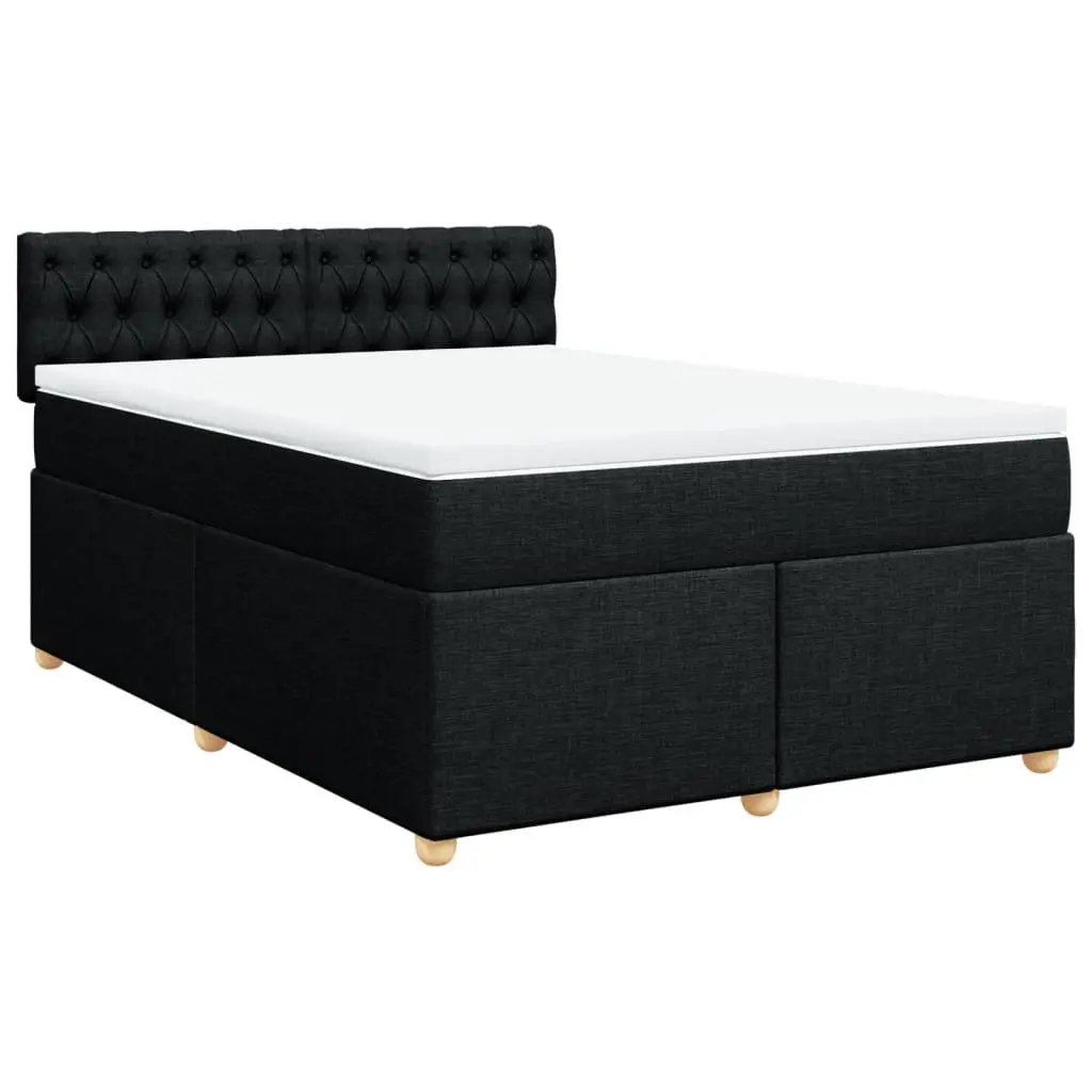Double Box Spring Bed with Pocket Sprung Mattress Black Fabric Frame Double Size
