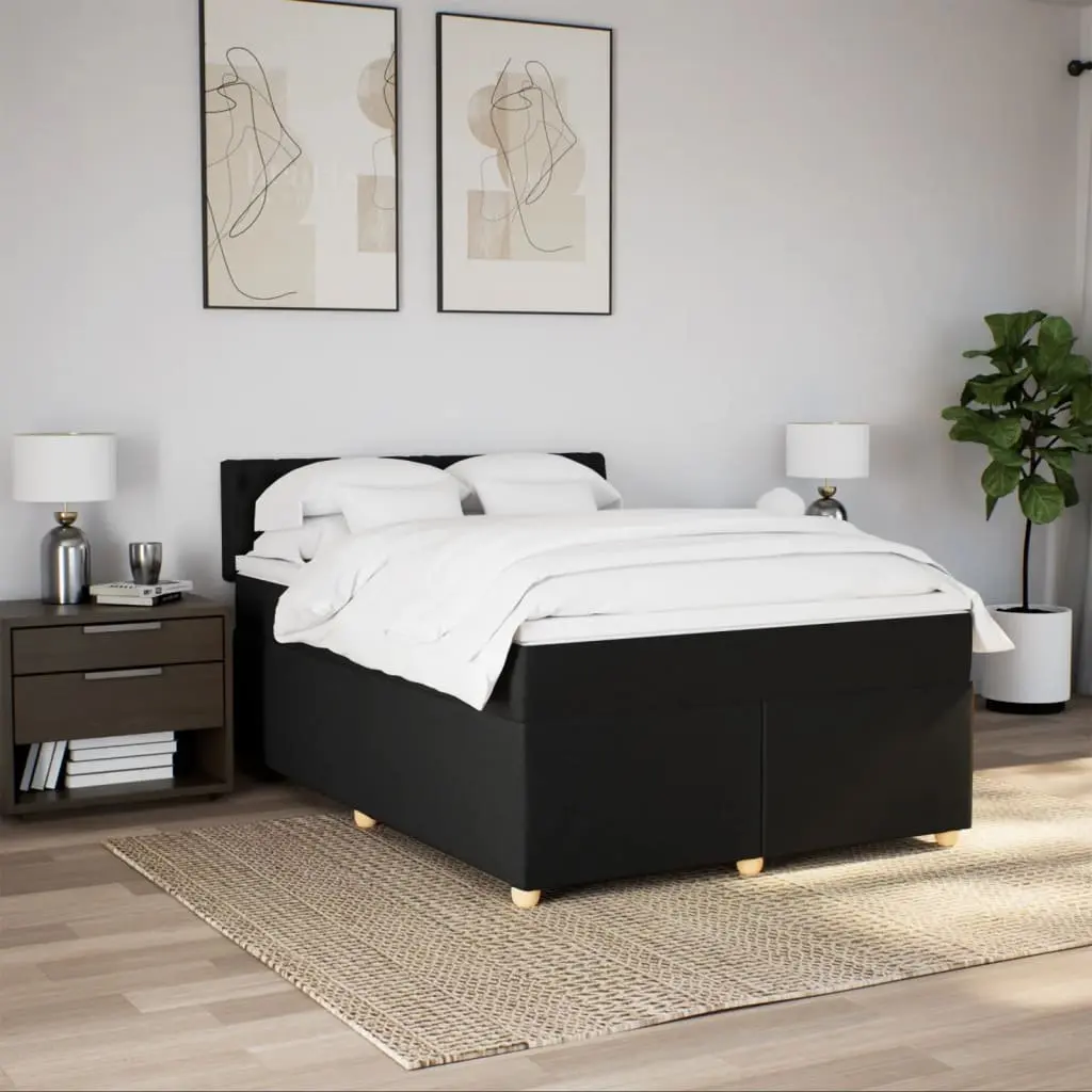 Double Box Spring Bed with Pocket Sprung Mattress Black Fabric Frame Double Size