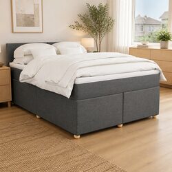 Queen Box Spring Bed with Pocket Spring Mattress Grey Fabric Bedroom Furniture