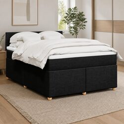 Queen Box Spring Bed with Pocket Mattress Black Fabric Platform Frame