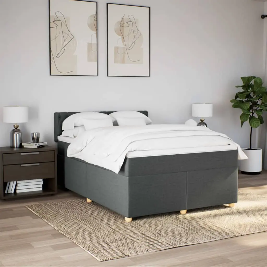 Queen Box Spring Bed with Pocket Spring Mattress Dark Grey Fabric