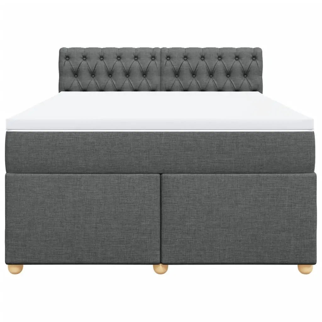 Queen Box Spring Bed with Pocket Spring Mattress Dark Grey Fabric