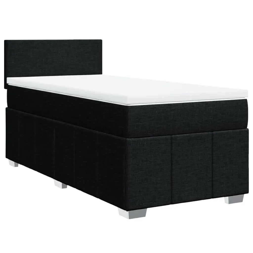 King Single Box Spring Bed with Pocket Spring Mattress Black Fabric Frame