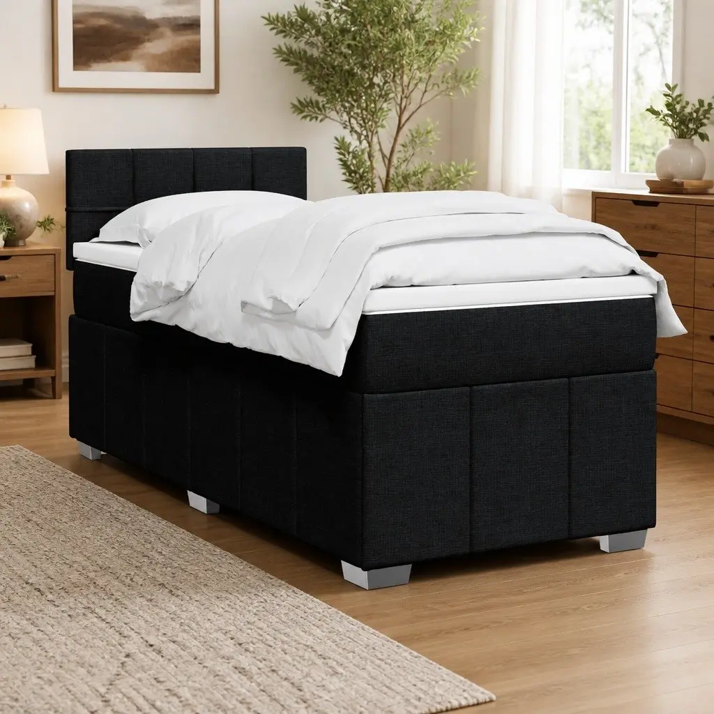 Box Spring Bed Pocket Spring Mattress King Single Black Fabric Frame