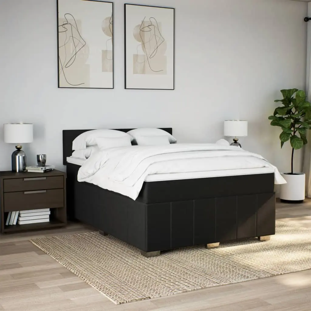 Double Box Spring Bed Pocket Spring Mattress Black Fabric Frame