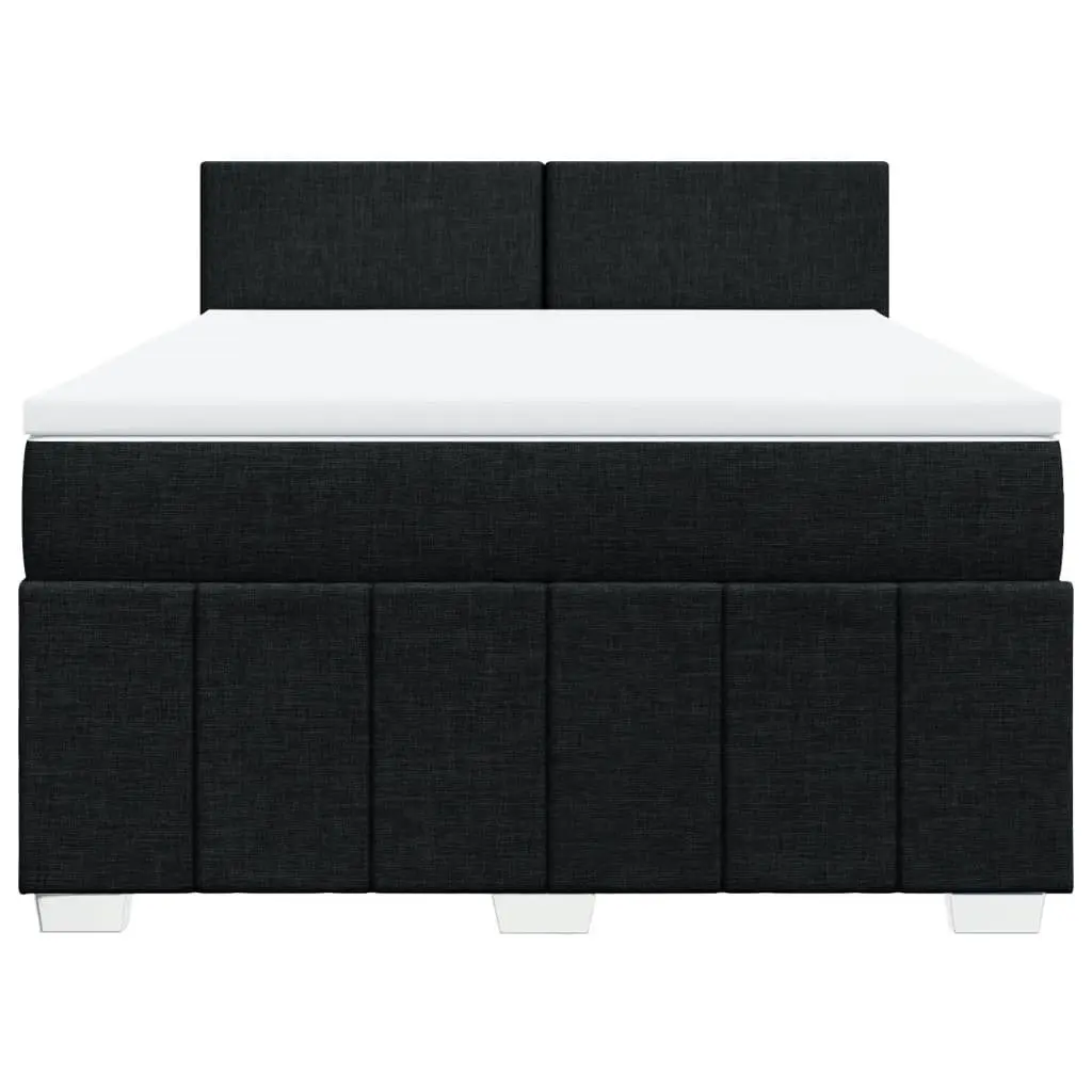 Double Box Spring Bed Pocket Spring Mattress Black Fabric Frame