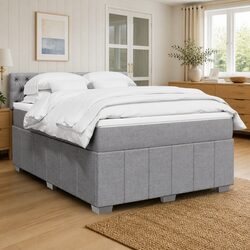 Double Box Spring Bed with Pocket Sprung Mattress Grey Fabric Frame