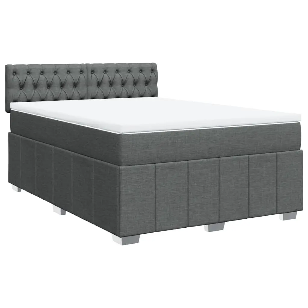Double Box Spring Bed with Pocket Sprung Mattress Black Fabric Frame