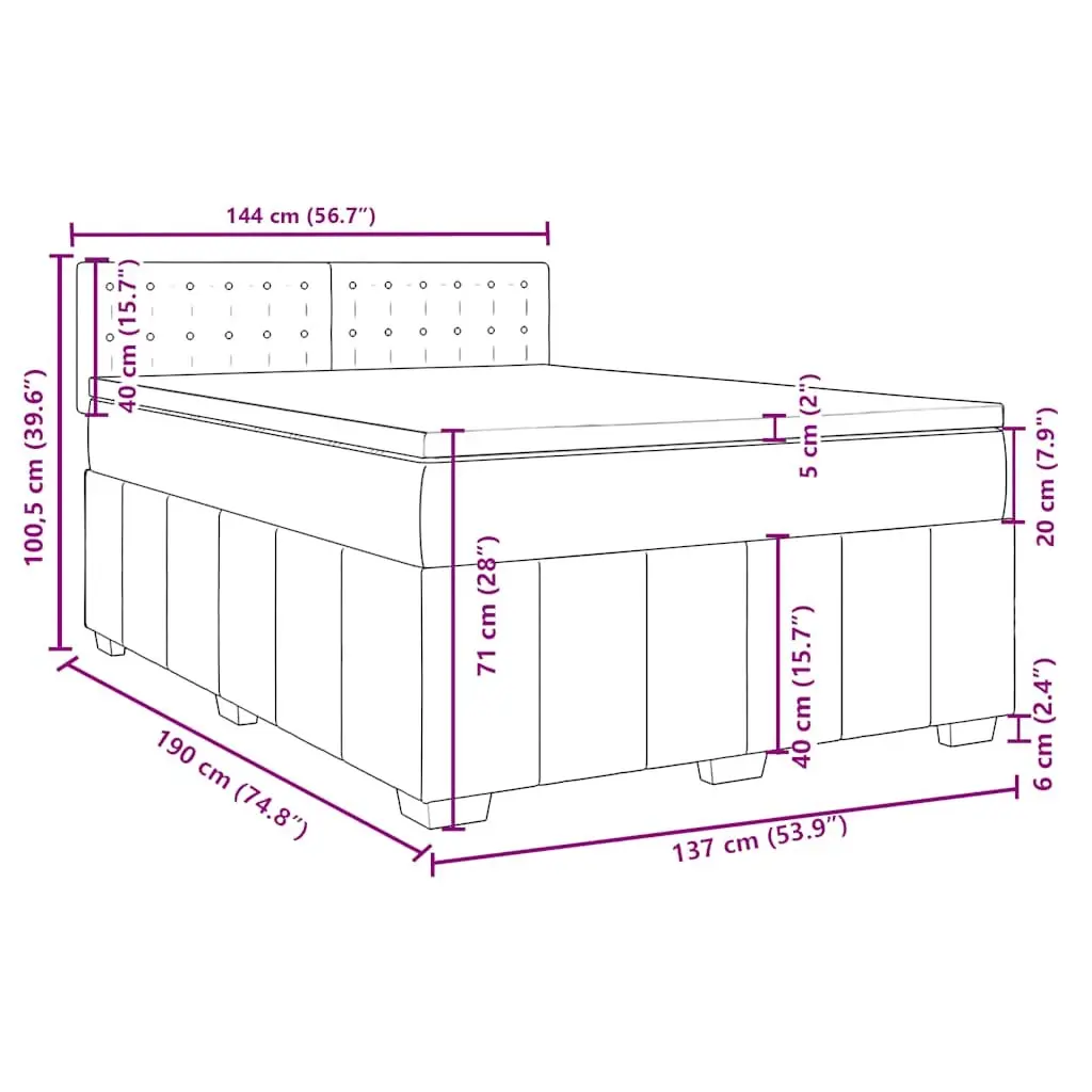 Double Box Spring Bed with Pocket Mattress Black Fabric Bedroom Furniture