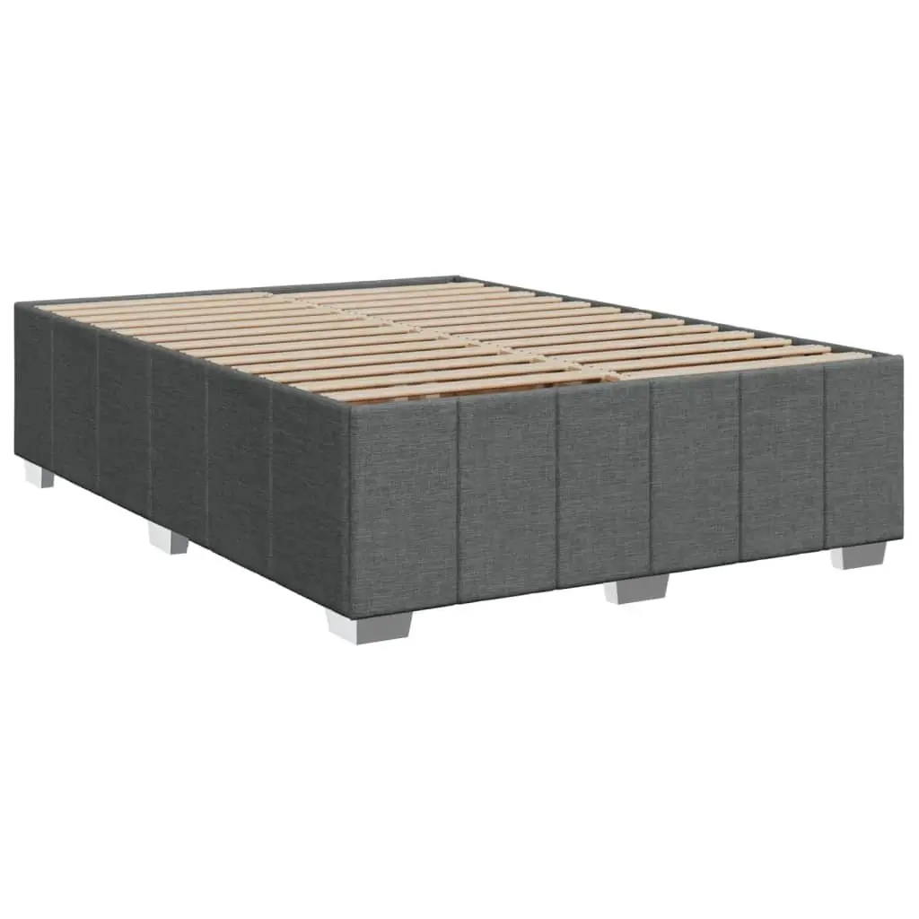 Double Box Spring Bed with Pocket Mattress Black Fabric Bedroom Furniture