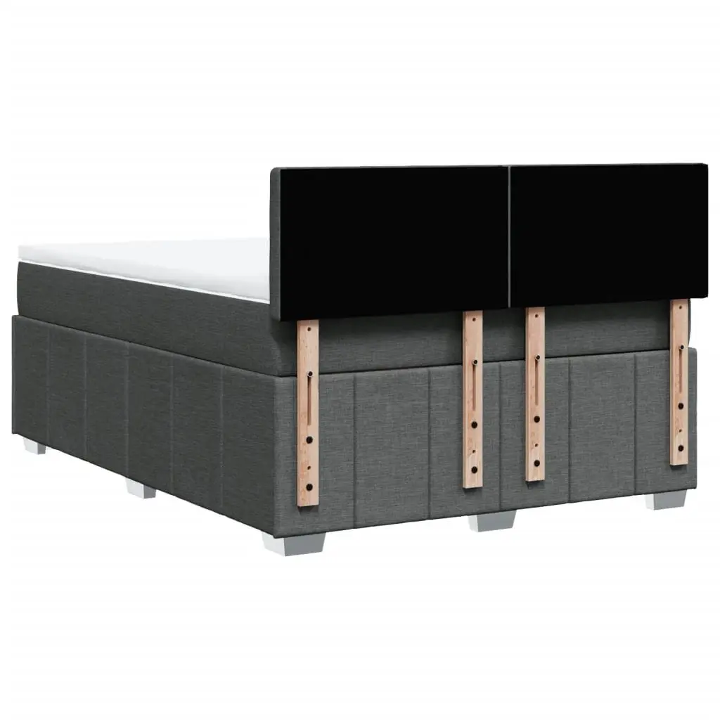 Double Box Spring Bed with Pocket Mattress Black Fabric Bedroom Furniture