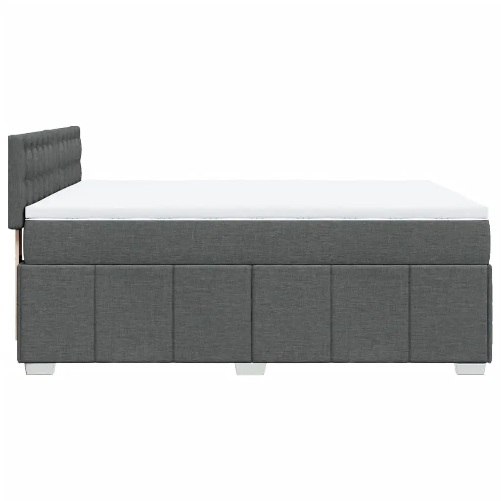 Double Box Spring Bed with Pocket Mattress Black Fabric Bedroom Furniture