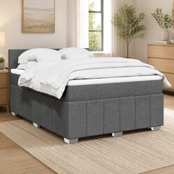 Queen Box Spring Bed with Pocket Sprung Mattress Grey Upholstered Fabric Frame
