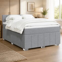 Queen Box Spring Bed with Pocket Spring Mattress Grey Fabric Bedroom Furniture