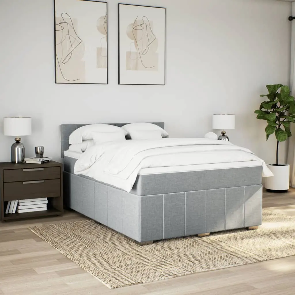 Queen Box Spring Bed with Pocket Spring Mattress Grey Fabric