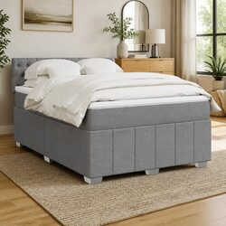 Queen Box Spring Bed with Pocket Mattress Dark Grey Fabric Bedroom Furniture