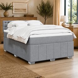 Queen Box Spring Bed with Pocket Spring Mattress Grey Fabric Bedroom Furniture