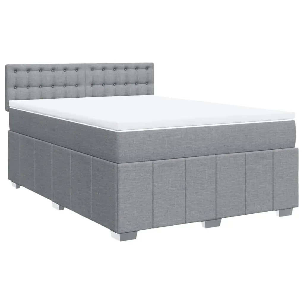 Queen Bed Frame with Pocket Spring Mattress Grey Fabric Upholstery